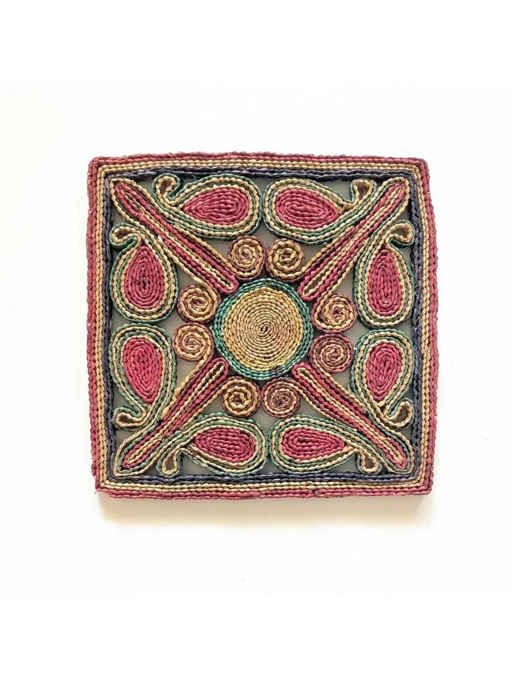 Colorful Vintage Woven Straw & Raffia Trivets